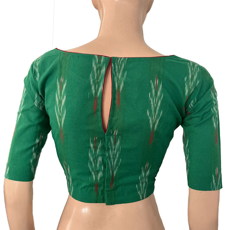 Ikat Cotton Boat neck Blouse with Keyhole Back, Green, BI1175 – Scarlet  Thread