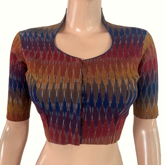 Ikat Cotton High Neck Blouse , Multicolor , BI1181