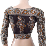 Kalamkari  Mul Cotton  Squareneck  Blouse with Lining,  Black - Grey,  BK1198