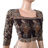 Kalamkari  Mul Cotton  Squareneck  Blouse with Lining,  Black - Grey,  BK1198