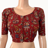 Kalamkari  Cotton  Round neck Blouse,  Red,  BK1275