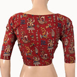 Kalamkari  Cotton  Round neck Blouse,  Red,  BK1275