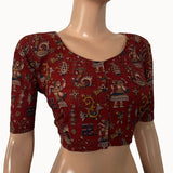 Kalamkari  Cotton  Round neck Blouse,  Red,  BK1275