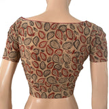 Kalamkari Cotton Boat neck Blouse with Short Sleeves, Beige,  BK1282