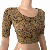 Kalamkari Cotton Round neck Blouse ,Mustard, BK1299