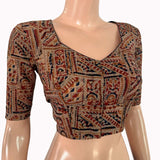 Kalamkari Cotton Sweetheart Neck Blouse ,Maroon - Beige , BK1302