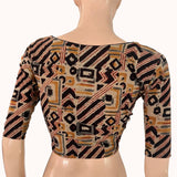 Kalamkari Cotton Sweetheart  Neck Blouse ,Beige - Black , BK1304