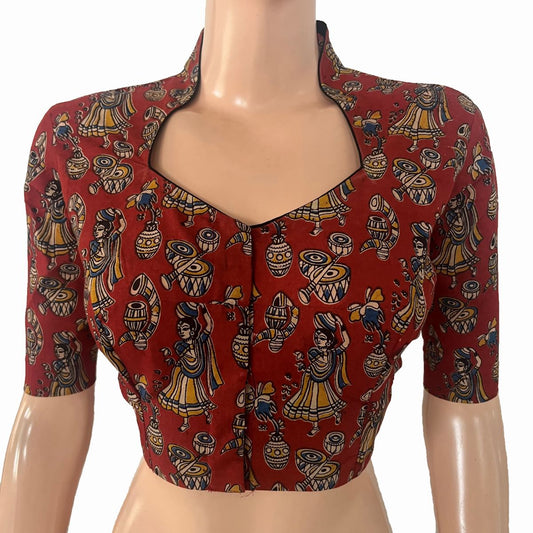 Kalamkari Cotton High Neck Blouse ,Maroon, BK1312