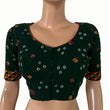 Bandhani Tie-Dye  Round neck Blouse with Phoolkari lace, Bottle Green , BP1118