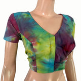 Shibori Cotton  V Neck Blouse with Short Sleeves, Multicolor, BP1125