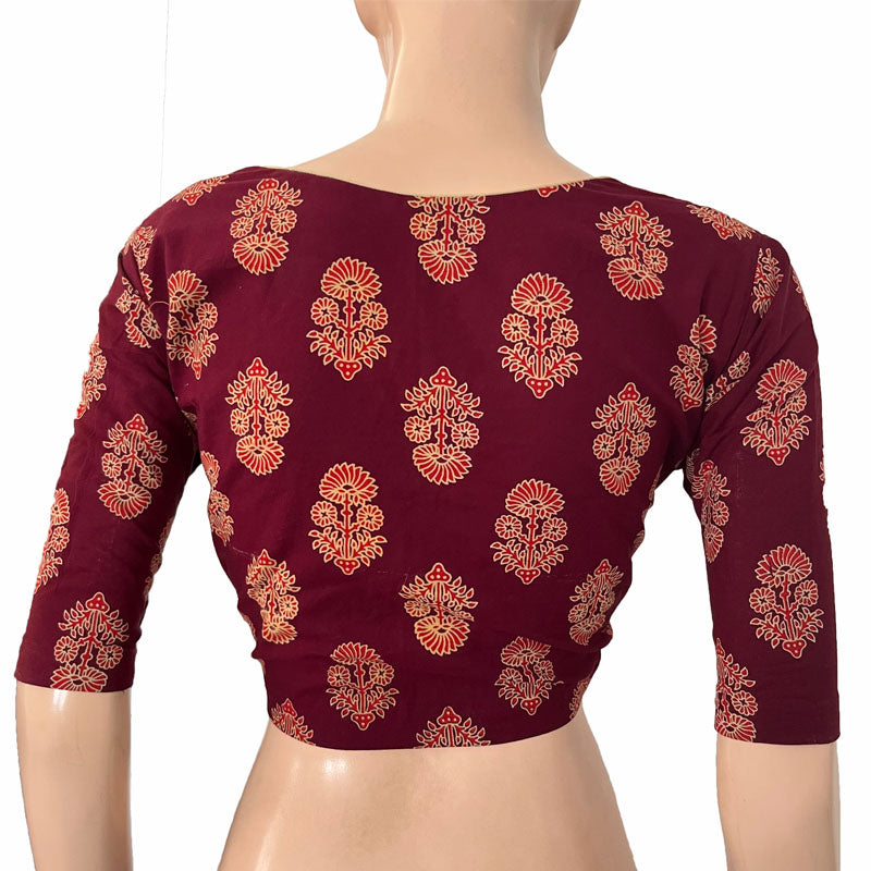 Printed Cotton Pot neck Blouse, Purple, BP1191 – Scarlet Thread