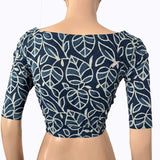 Printed Cotton Boat neck Blouse, Indigo Blue, BP1208