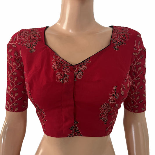 Soft Cotton Hand Block Printed Blouse with Sweetheart Neck , Majentha, BP1214