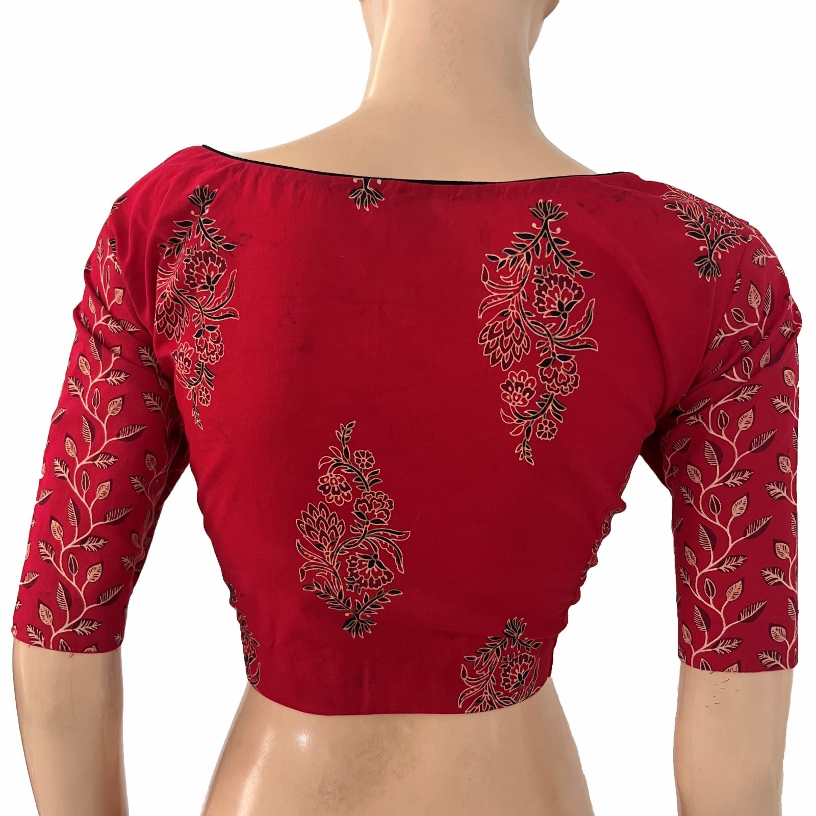 Soft Cotton Hand Block Printed Blouse with Sweetheart Neck , Majentha, BP1214