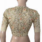 Embroidered Art Silk Close Neck Blouse with Lining, Beige, BS1161