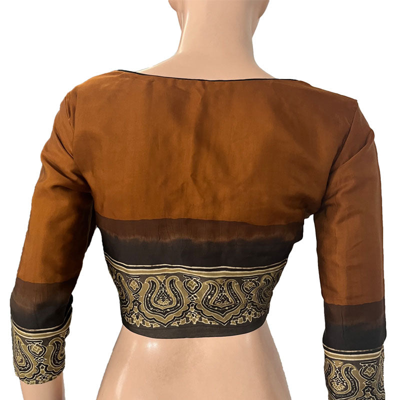 Modal Silk Sweetheart neck Blouse, with  Lining,  Brown, BS1171