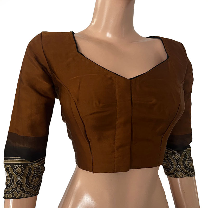 Modal Silk Sweetheart neck Blouse, with  Lining,  Brown, BS1171