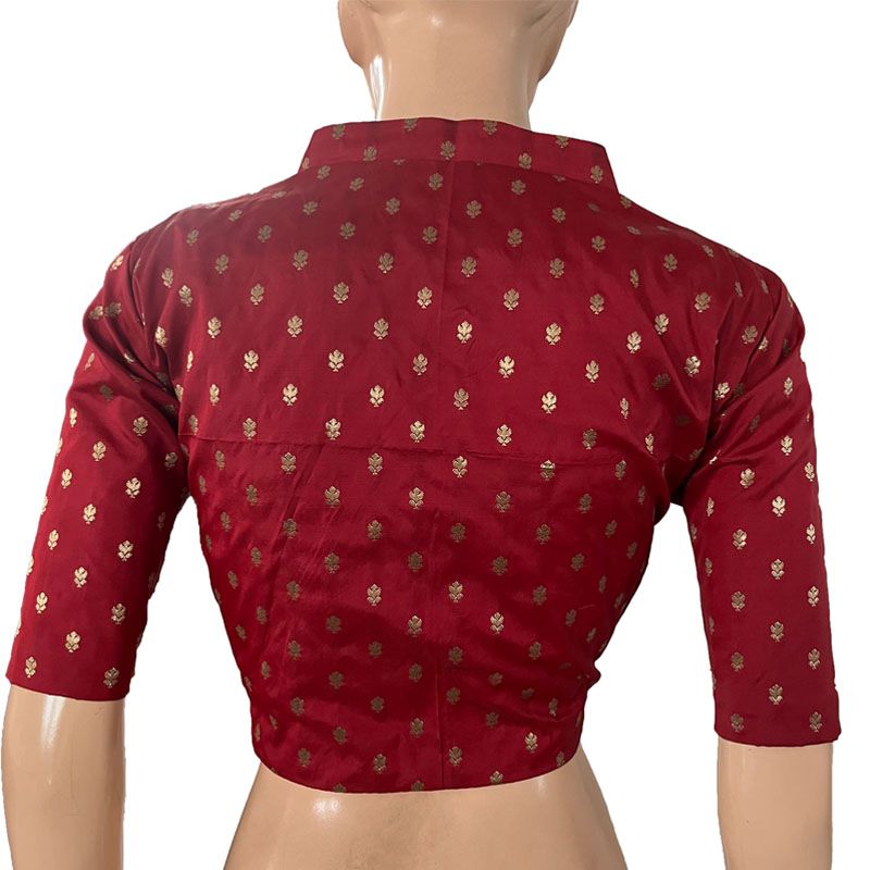 Banarasi Art Silk Collar neck Blouse with Golden & Silver Butta & Lining , Maroon ,BS1179