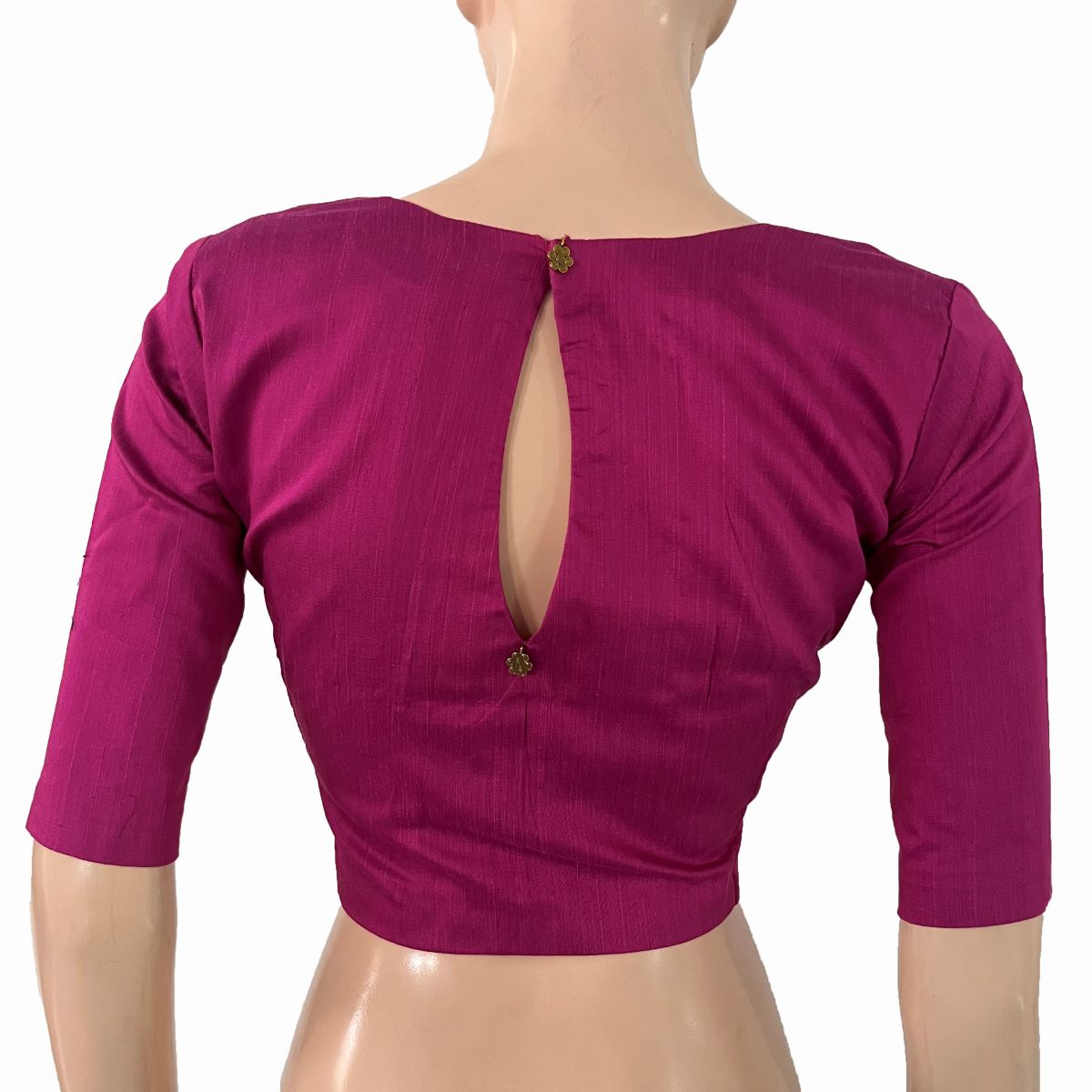 Semi-Raw Silk Y Neck Blouse with Lining  & Keyhole in the Back ,Majentha ,BS1189