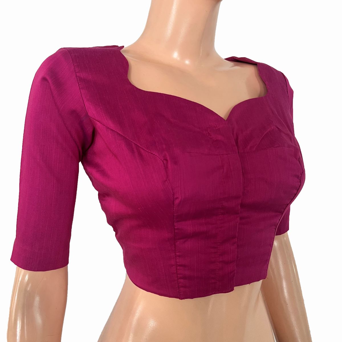 Semi-Raw Silk Y Neck Blouse with Lining  & Keyhole in the Back ,Majentha ,BS1189