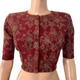 Pure Chanderi Silk Fully Embroidered Close neck Blouse with  Lining,  Maroon, BW1152