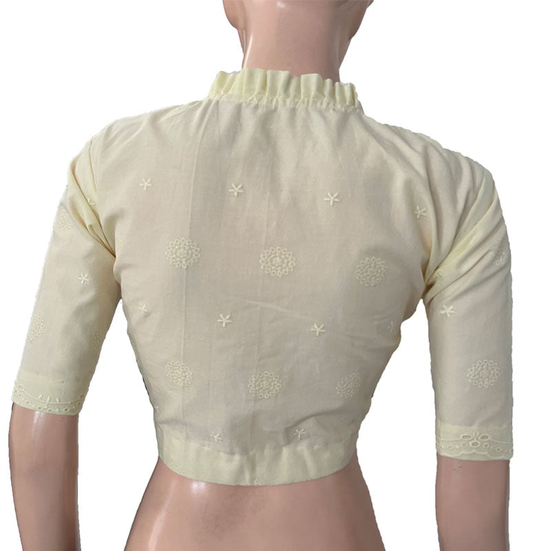 Hakoba Soft Cotton Frill collar Blouse with Lining,  Lemon Yellow, BW1158