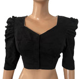 Hakoba Cotton Sweetheart neck Blouse with Gathered Puff Sleeves & Lining,  Black, BW1162