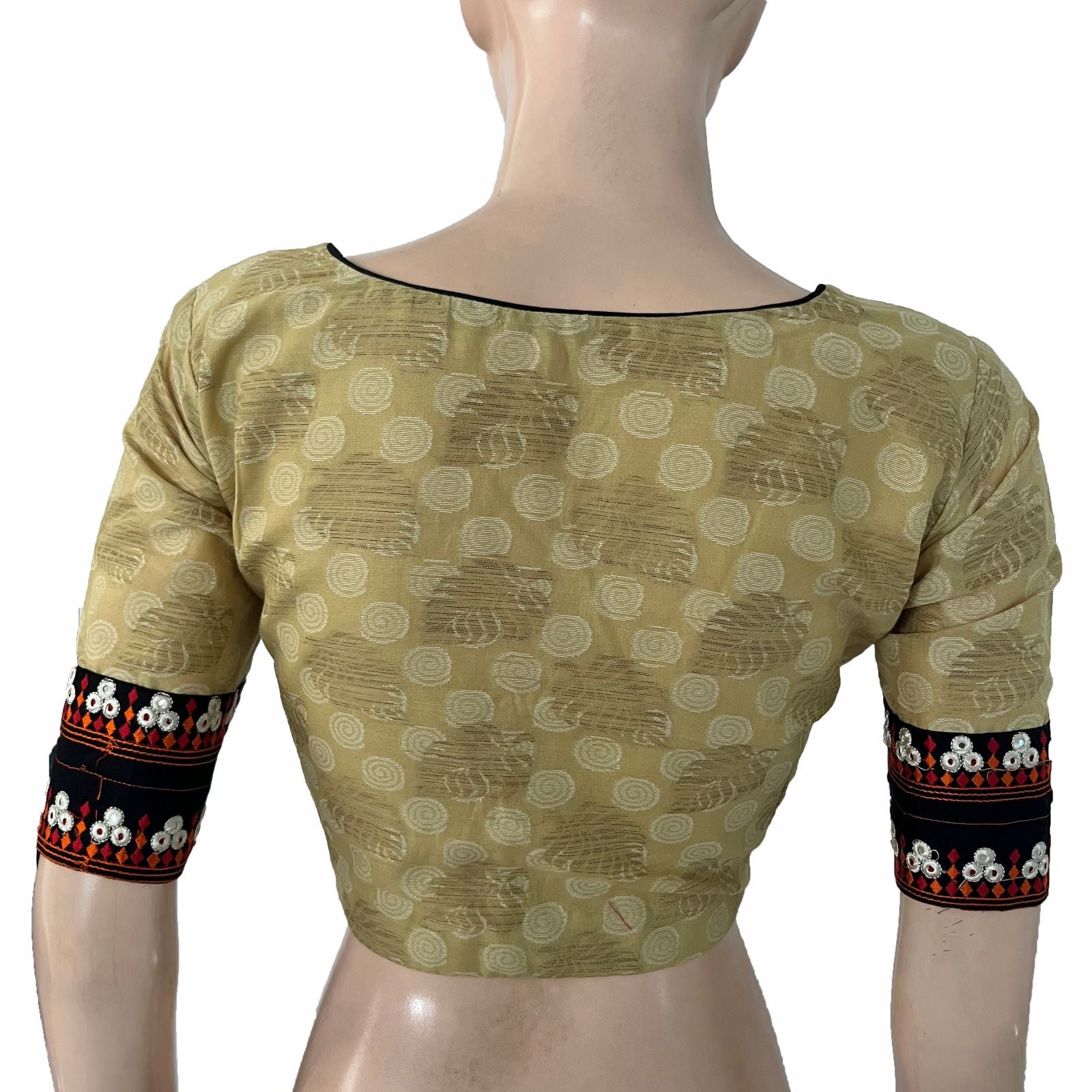 Self Designed Cotton Square Neck Blouse with Embroidery Lace and Lining, Cream , BW1174