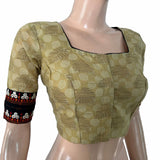 Self Designed Cotton Square Neck Blouse with Embroidery Lace and Lining, Cream , BW1174