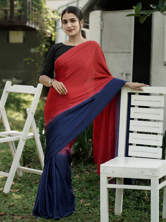 Ombre Modal Silk Saree with Running Blouse Piece ,Scarlet Red and Royal Blue, SS1032