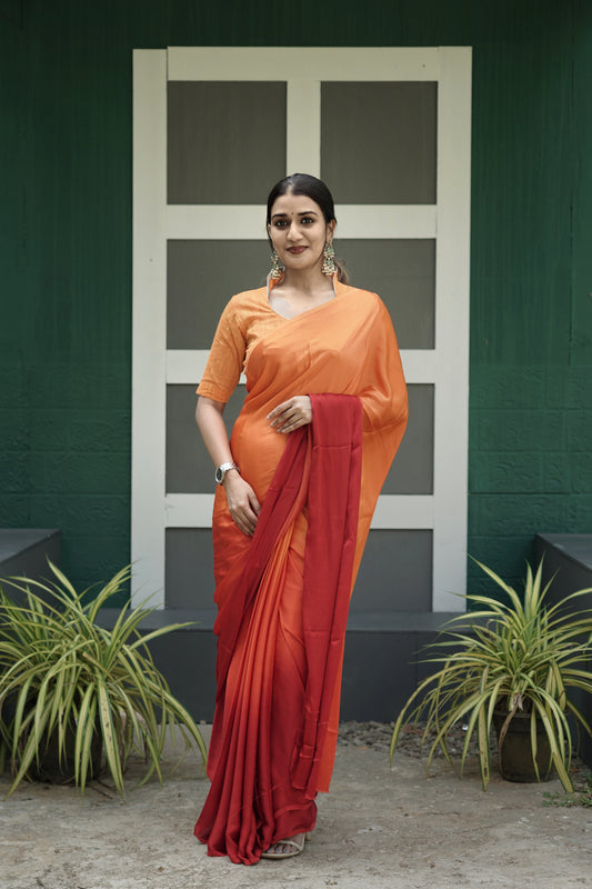 Ombre Modal Silk Saree with Running Blouse Piece ,Mustard and Rust Orange , SS1033