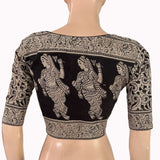 Kalamkari Cotton Round Neck Blouse ,Beige - Black , BK1306