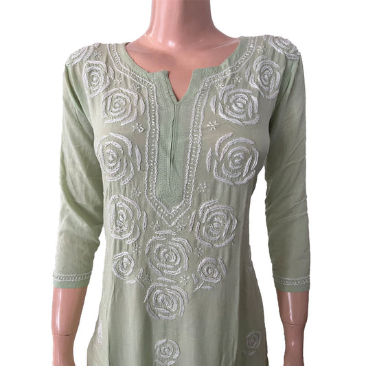 Rayon Cotton  Chikankari  Kurta, Pale Green, KC1033