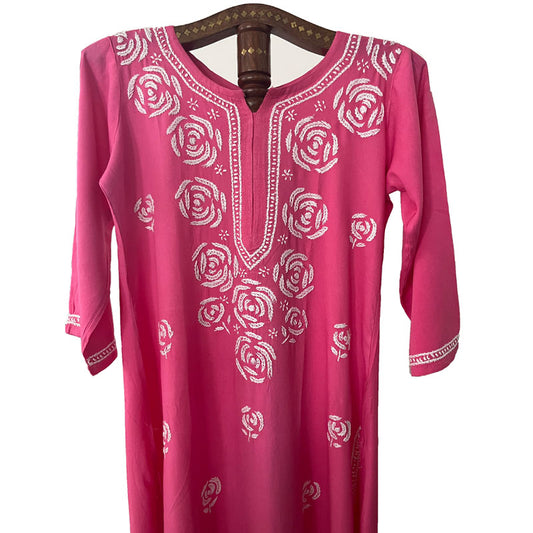 Rayon Cotton  Straight cut Chikankari  Kurta, Pink, KC1035