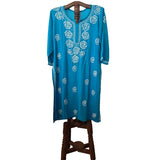 Rayon Cotton  Straight cut Chikankari  Kurta, Blue, KC1037