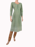 Fully Embroidered Chikankari Inspired Sweetheart Neck Pleated Kurta, Pastal Green, KW1048