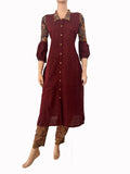 Handloom South Cotton Straight cut Kurti with Kalamkari Patches & Collar neck, Maroon,  KH1075