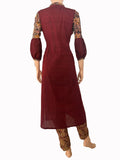 Handloom South Cotton Straight cut Kurti with Kalamkari Patches & Collar neck, Maroon,  KH1075