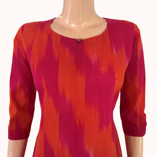 Mangalgiri Tie-Dye Cotton Straight cut Kurti , Majentha - Orange ,  KH1076