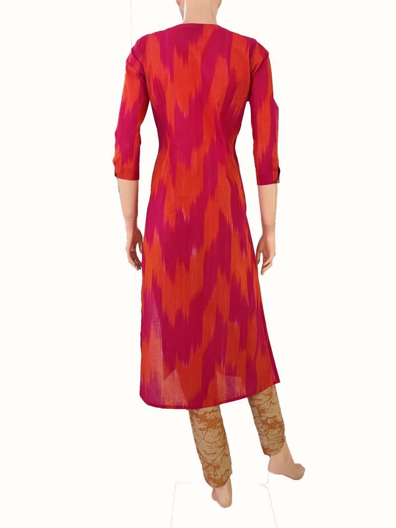 Mangalgiri Tie-Dye Cotton Straight cut Kurti , Majentha - Orange ,  KH1076