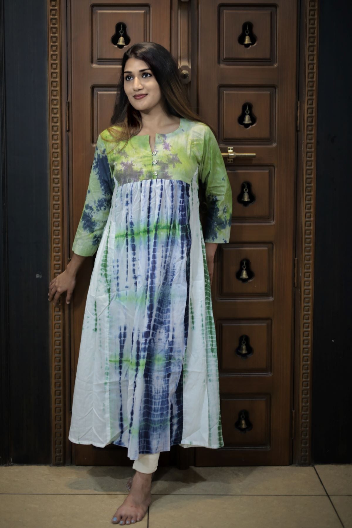 Mul Cotton Tie- Dye Pleated  Kurta , Multicolor, KP1100