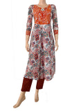 Mul Cotton Jaipur Printed Y Neck Pleated kurta with Bathik Patches , Multicolor,  KP1094