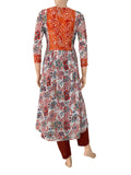 Mul Cotton Jaipur Printed Y Neck Pleated kurta with Bathik Patches , Multicolor,  KP1094