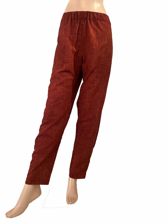 Slub Cotton Pants with Pockets, Fully Elasticated, Brown, PN1102