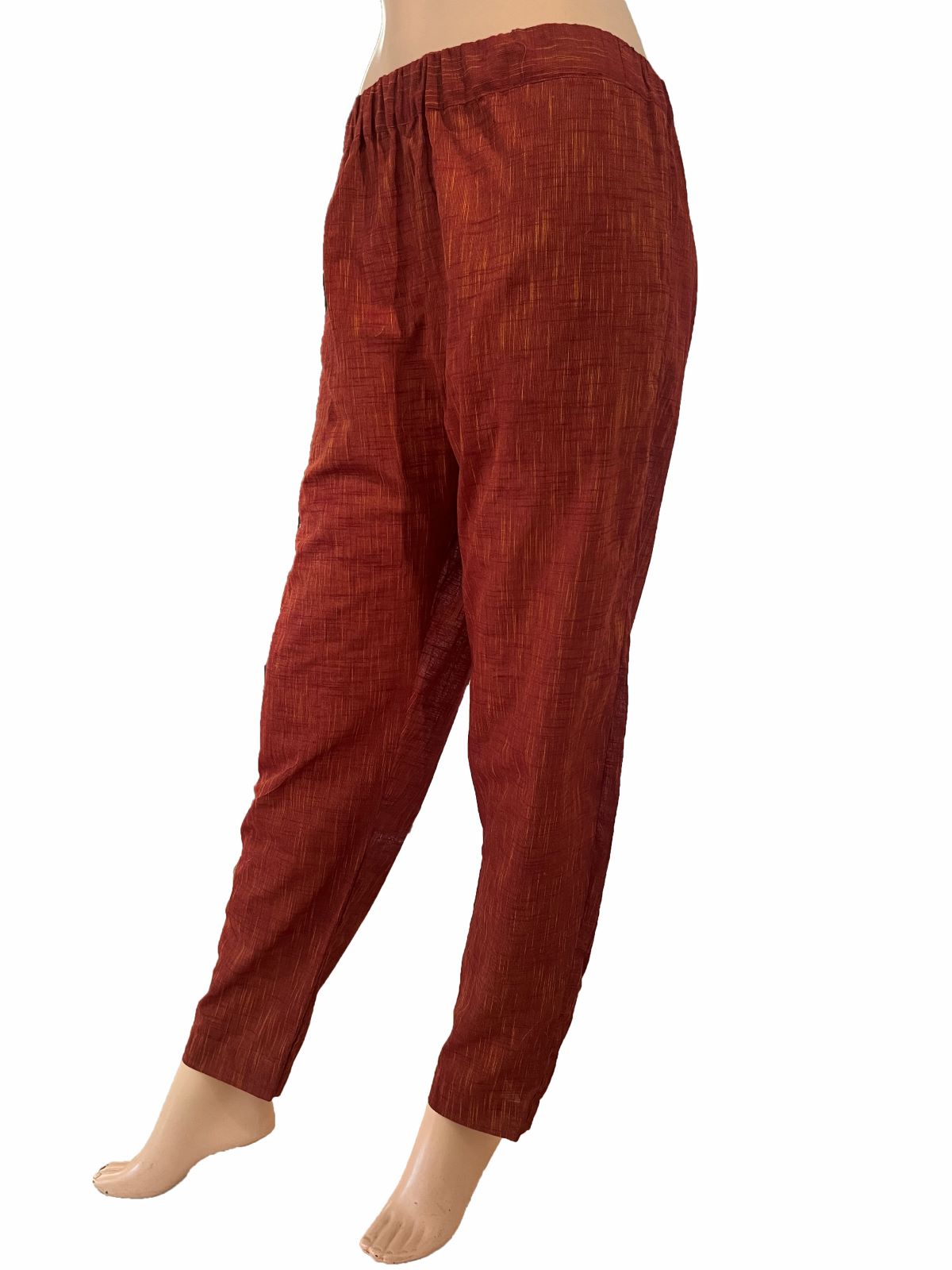 Slub Cotton Pants with Pockets, Fully Elasticated, Brown, PN1102