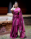 Pure Kanchipuram Soft Silk Saree with Pure Gold & Silver Zari Butta & Plain Running Blouse Piece,   Rani Pink,   SK1004