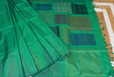 Pure Kanchipuram Soft Silk Saree with Dupion Thread Woven Border & Pallu, Temple Border & Plain Running Blouse Piece, Pista Green,   SK1007