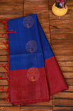 Pure Kanchipuram Soft Silk Saree with Minakari Woven Butta, Contrast Border, Heavy Zari Pallu & Plain Rani Pink Blouse Piece, Royal blue - Rani Pink,,   SK1008