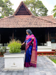 Pure Kanchipuram Soft Silk Saree with Minakari Woven Butta, Contrast Border, Heavy Zari Pallu & Plain Rani Pink Blouse Piece, Royal blue - Rani Pink,,   SK1008