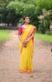 Handloom Pure Cotton Mangalgiri Saree with Woven Thread Border,  Yellow, SR1045